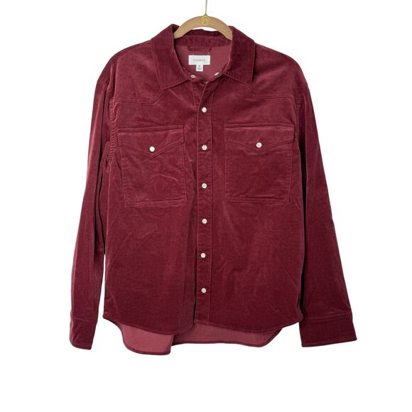 Evereve Corduroy Button Down Shirt Medium Burgundy Soft Fall Layer Shacket - Picture 1 of 8